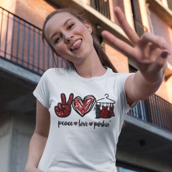 NWT unisex sizes PEACE LOVE POSHIN' unofficial Poshmark posh t-shirt poshing - Picture 5 of 7